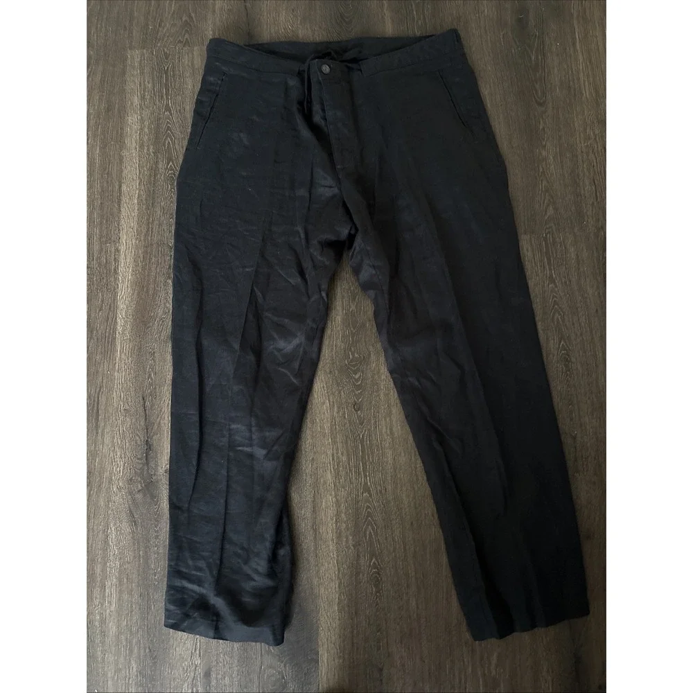 Tasso Elba Island Mens 40x32 100% Linen Black Drawstring Casual Trouser Pants
